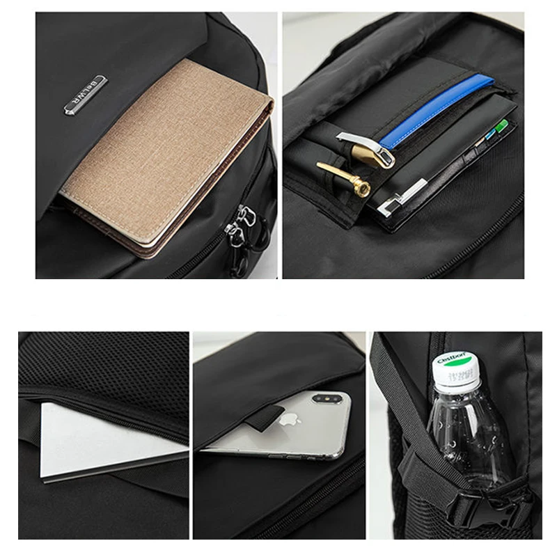 Большой Вместительный рюкзак для ноутбука мужской черный водонепроницаемый