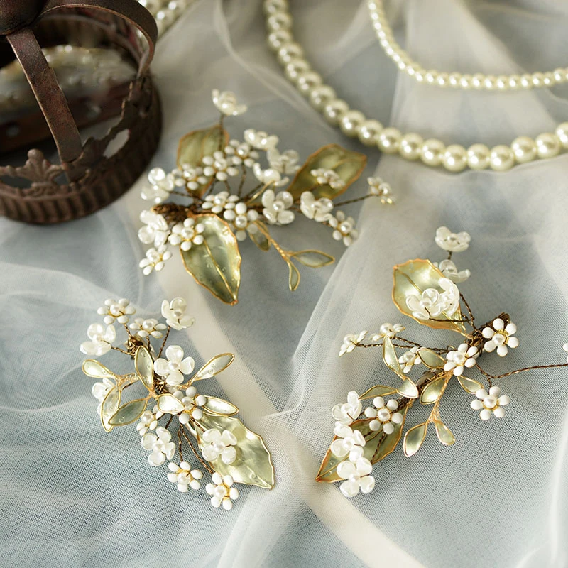 

Fresh Green Leaf Brides Hairpins Flwoer Bridal Barrettes Headbands Wedding Hair Accessory