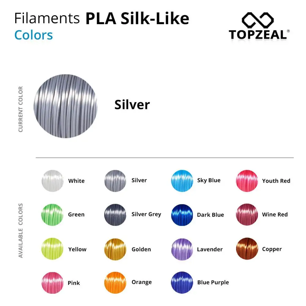 TOPZEAL высокое качество нить для 3d принтера PLA Silk 1 75 мм кг серебристого цвета