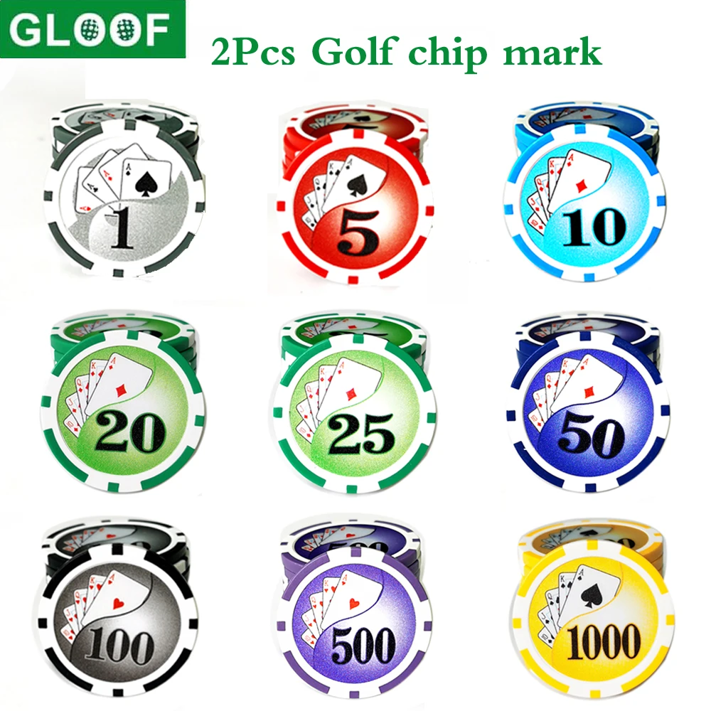 

GLOOF 2Pc New Golf Ball Marker with A Standard Hat Clip Magnetic Alloy Marker Men Women Golf Accessories Poker Numbers Design