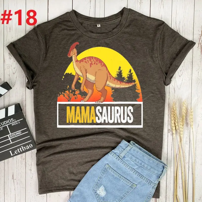 

Женская футболка с принтом Mamasaurus T-Rex Dinosaur Mama, летняя модная свободная футболка с коротким рукавом в стиле Харадзюку, 2022