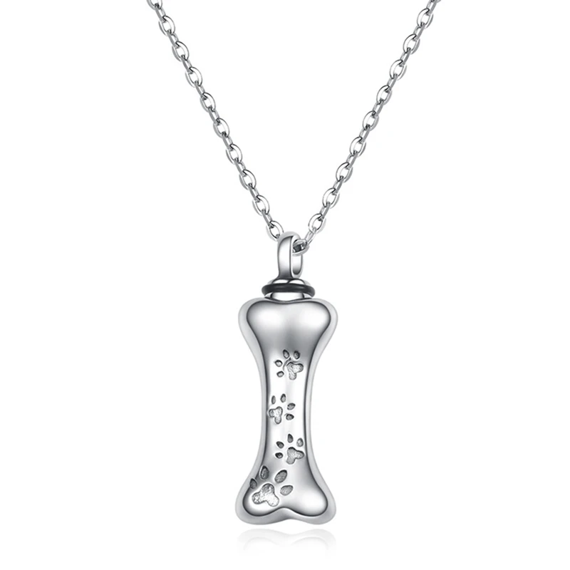 

High Quality Pet Loss Dog Bone Cremation Urn Pendant Necklace Pet Cremation Ashed Urn Necklace In Stainless Steel