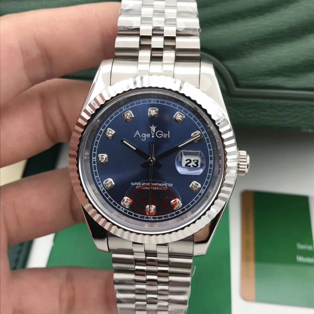 Роскошные брендовые новые мужские часы Datejust из нержавеющей стали автоматические механические сапфировое стекло черные Синие Серые ЧАСЫ 41 мм AAA - Цвет: Blue Diamond