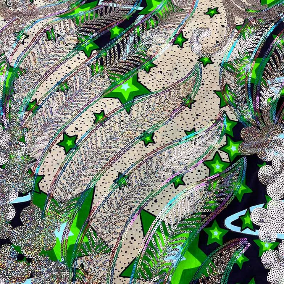 

Latest Sequins African Fabrics 100% Cotton Batiki Wax Prints Kitenge/Pagnes/Kikwembe Embroidered Sequins YXL-58