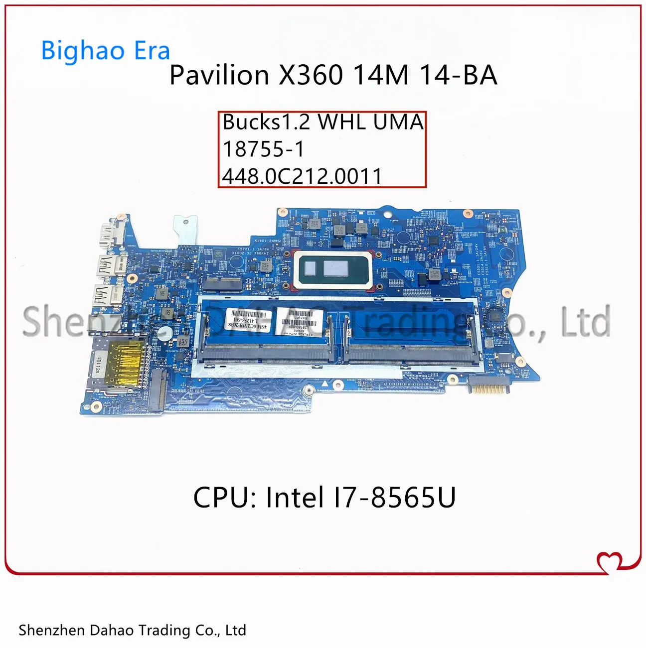 

18755-1 Mainboard For HP Pavilion X360 14M 14-BA Laptop Motherboard With Intel i7-8565U CPU DDR4 448.0C212.001 100% Fully Tested