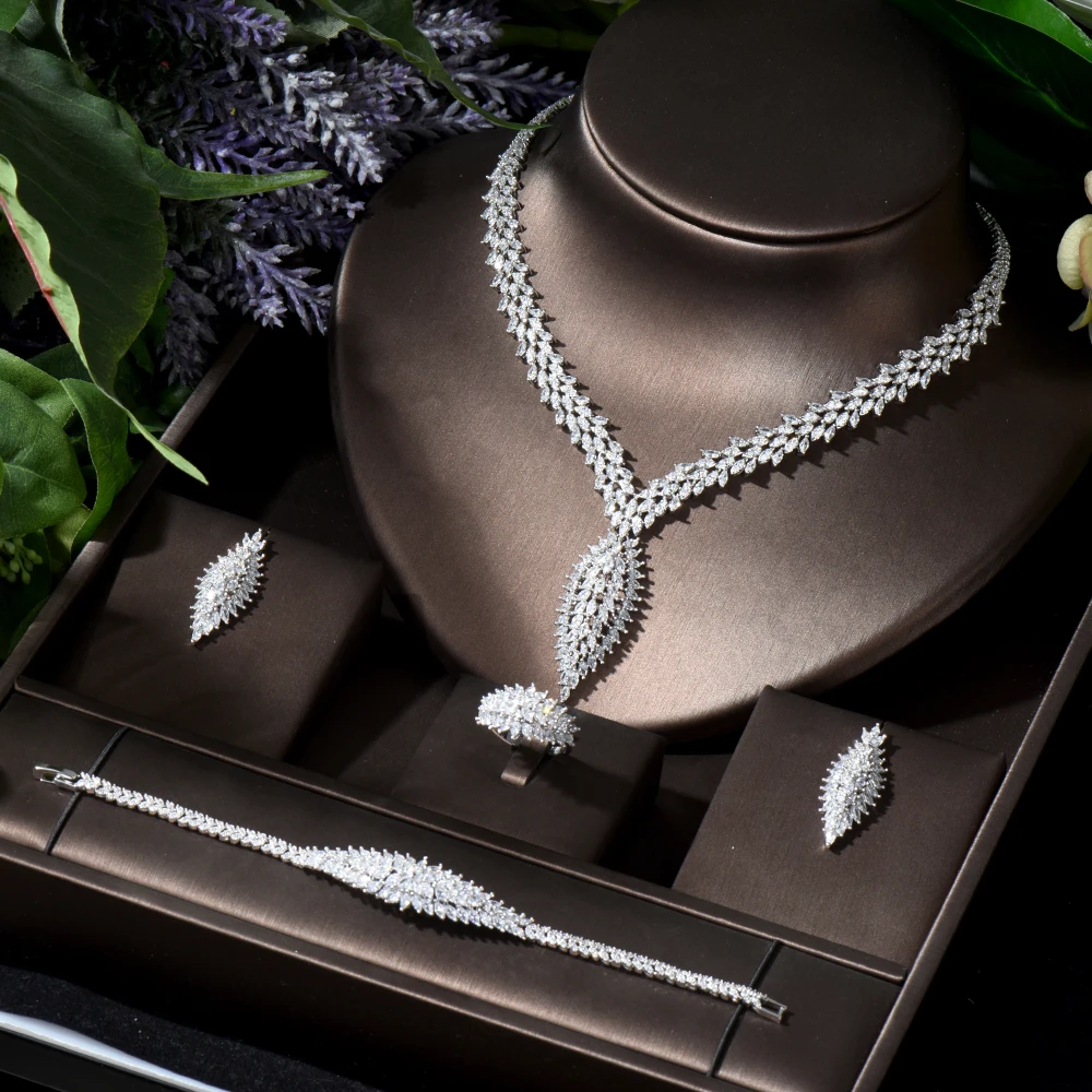 

HIBRIDE Vintage Water Drop Shape 4pcs Necklace Sets for Women Bridal Femal CZ Jewelry Set Formal Occasion Nigeria Wedding N-841
