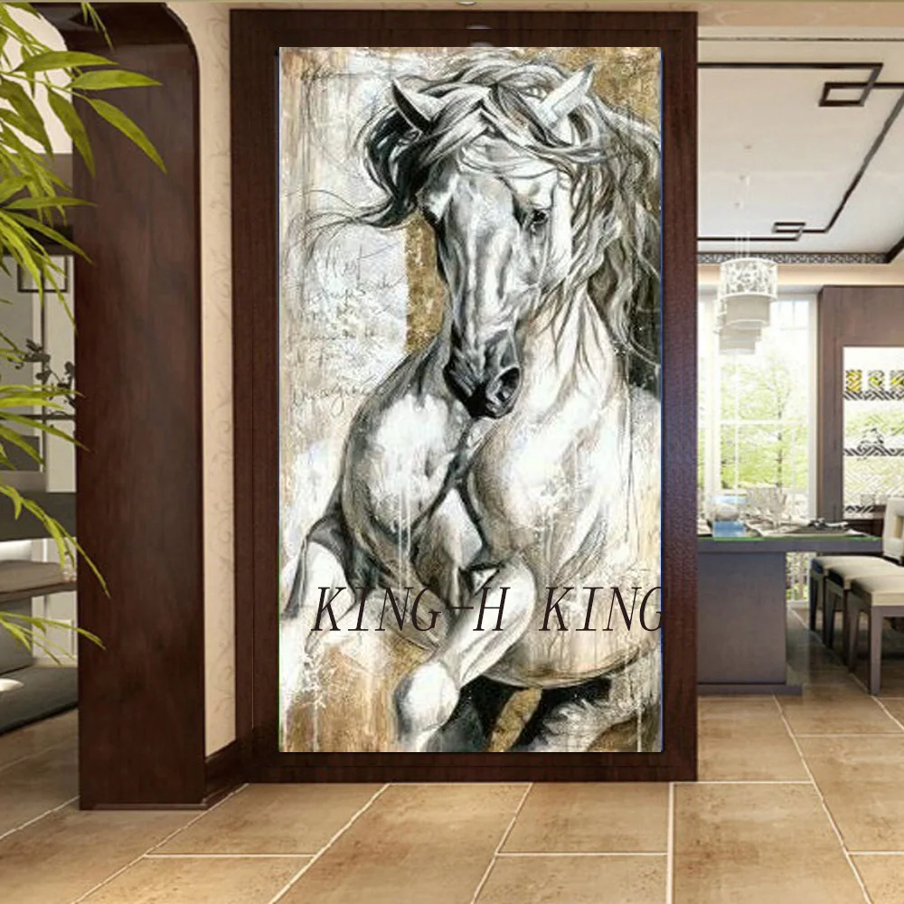 Высокое качество лошадь Живопись Ручная роспись белый реалистичность масляные