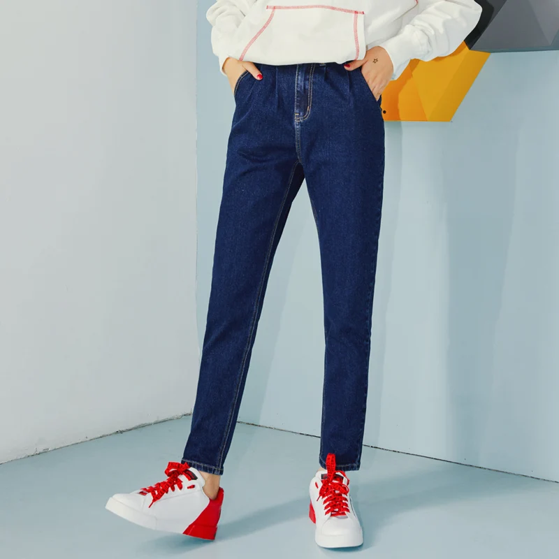 Женские джинсы с высокой талией свободные мягкие размера плюс Femme джинсовые