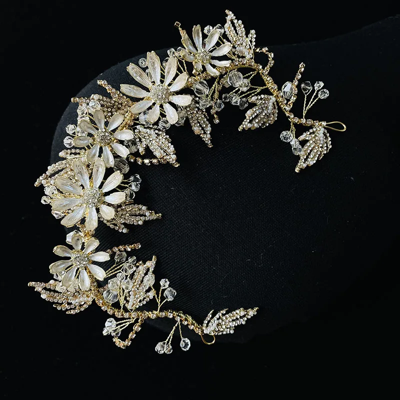 Цветами повязки на голову с листьями украшения для волос со стразами и жемчугом