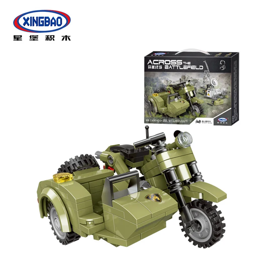 

256PCS+ Military Patrol Police Model Assembled Building Blocks Set Educational Toys Motorcycle Model Bricks for Boy