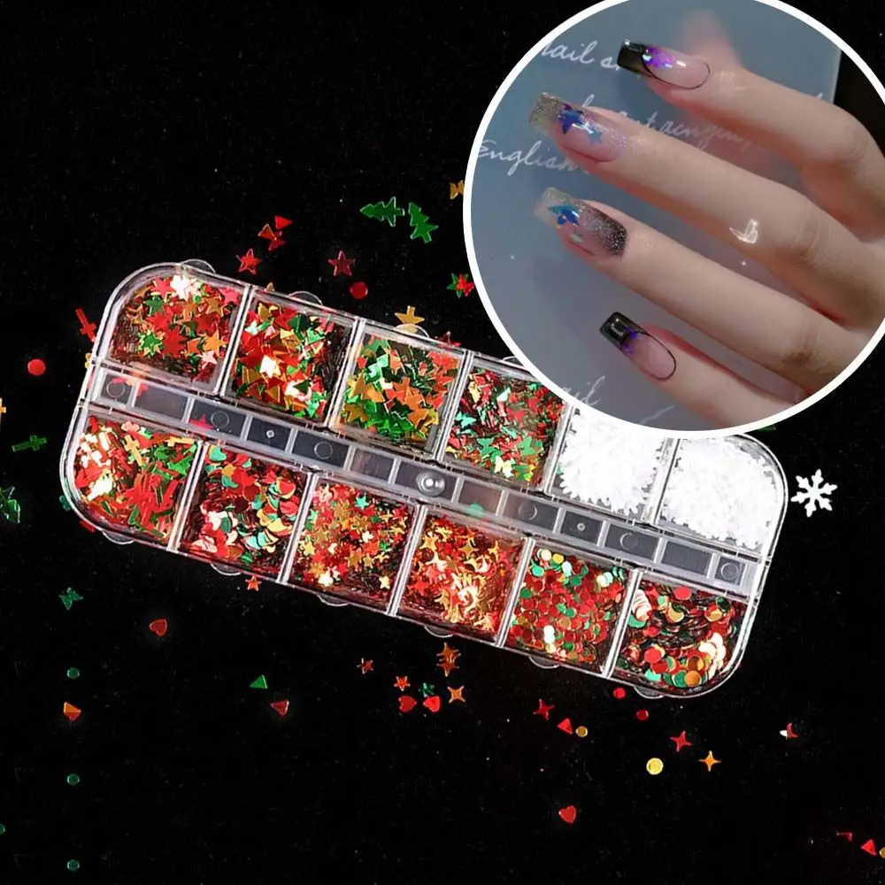 

Tree Confetti Manicures Stars Iridescent Flake Nail Art Glitter Sequins Christmas Nail Sequins DIY Nails Decoration