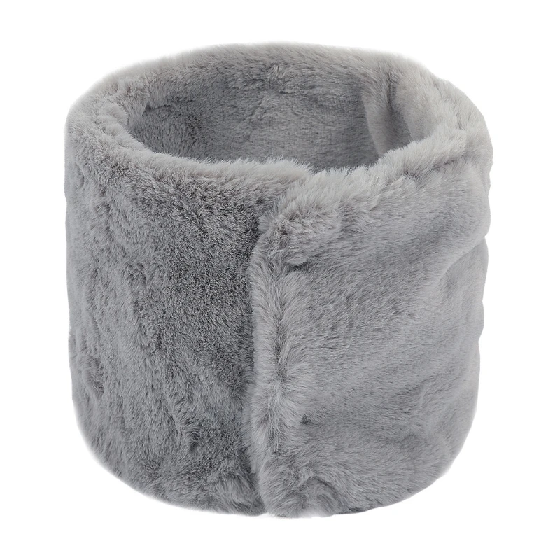 

Winter Furry Plush Neck Warmer Solid Color Windproof Buttons Circle Loop Scarf X5XA