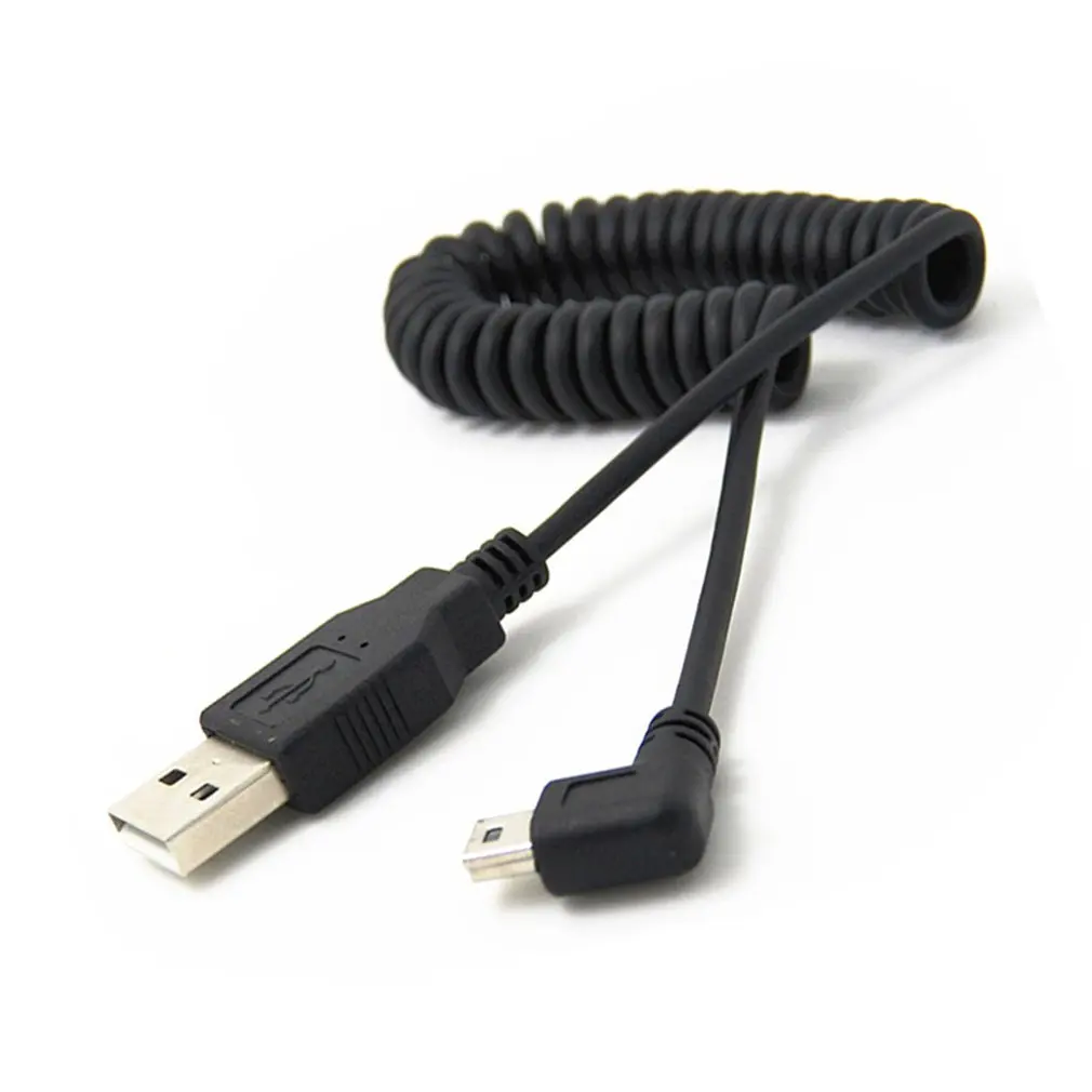 

1pc USB 2.0 A Male to Mini USB 5 Pin Right Angled 90 Degree Spiral Coiled Adapter Cord Cable 5ft for MP3 Players Digital Cameras