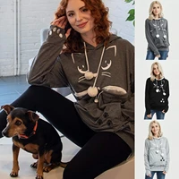 cute cat printed hoodies for womens pet lovers kangaroo pocket hooded sweatshirts oversized pullovers sudadera mujer a40