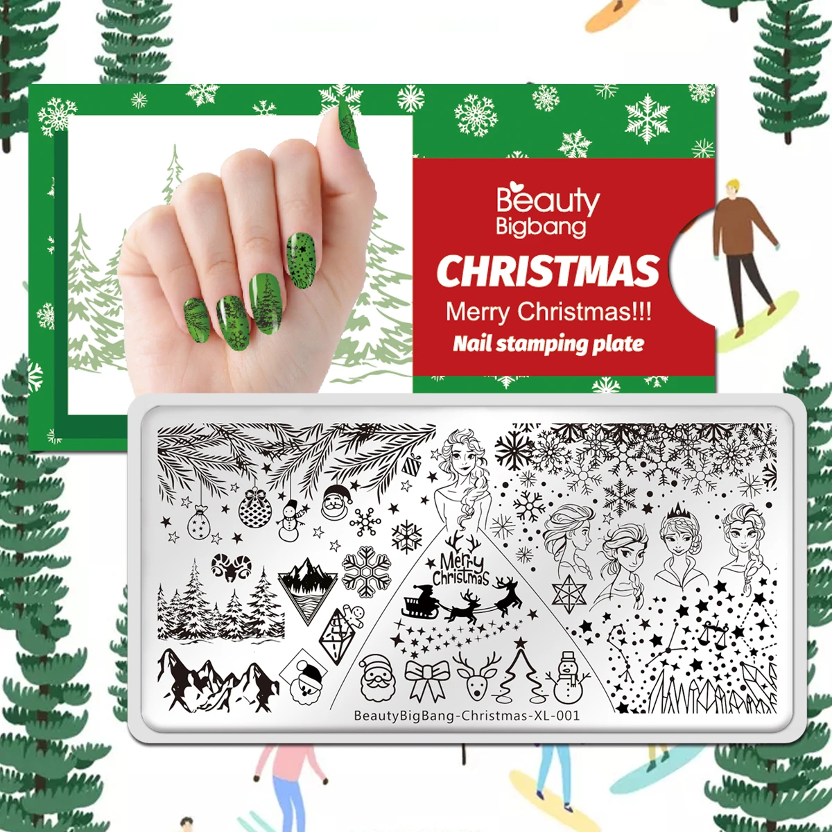 Beauty Big Bang Nail Art Stamping Plates 2020 New Christmas Beauty Elsa Snowflake Image Stainless Steel Nail Stencil Template