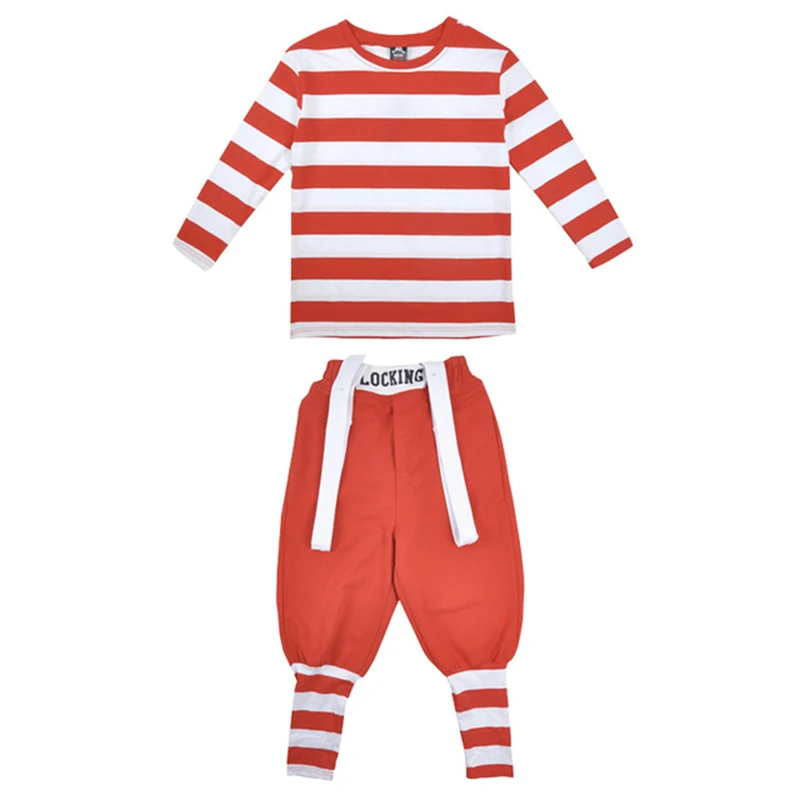 

Children Locking Hip-Hop Dance Costume Boys Jazz Dance Streetwear Ballroom Hiphop Stripe Suit Performance Stage Outfits 120-170