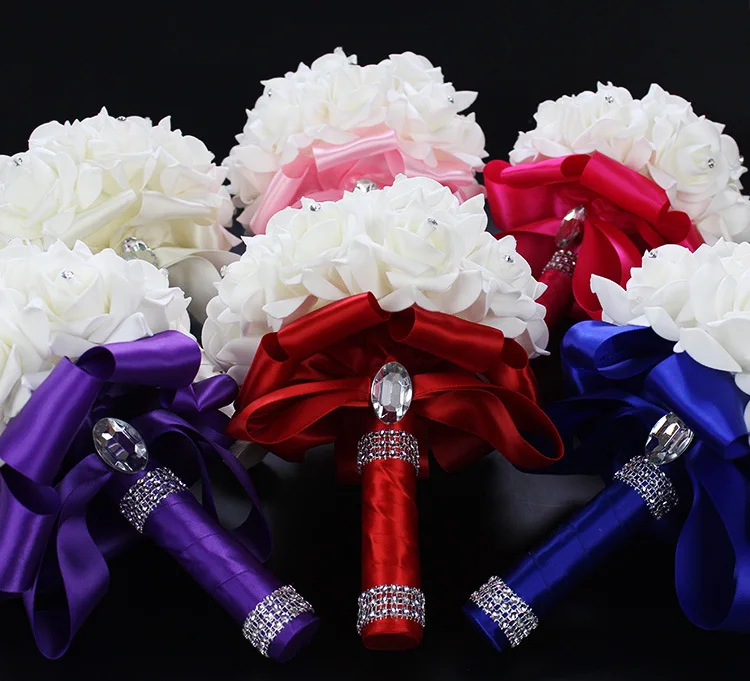 Hot Wedding Flowers Bridal Bouquets Ribbon Artificial Wedding Bouquet Romantic