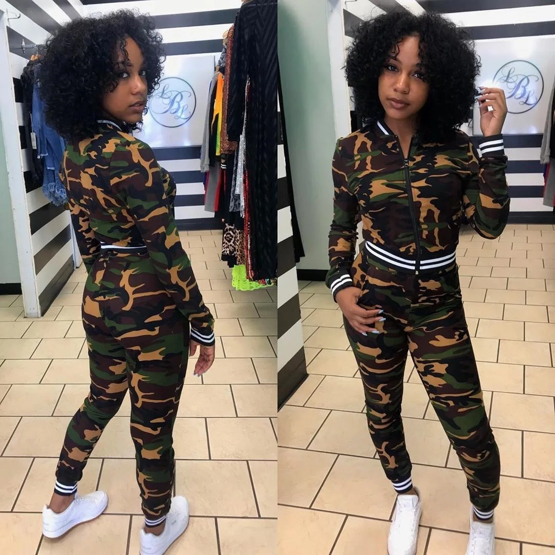 Женский комплект новейший уличный Спортивный Повседневный Камуфляжный из двух