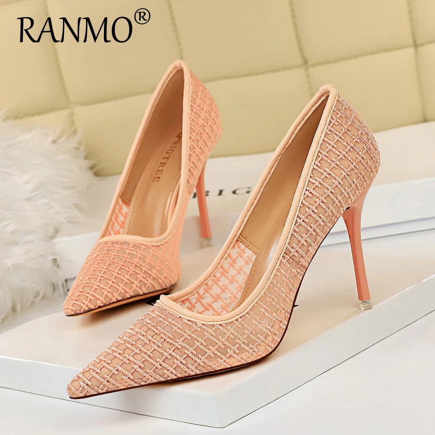 

Autumn new fashion sexy thin women's shoes stiletto high heels shallow mouth pointed lace wedding party shoes