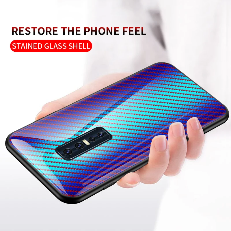 Роскошный Углеродный волокно закаленное стекло крышка для Vivo V17 Pro Чехол 6 44