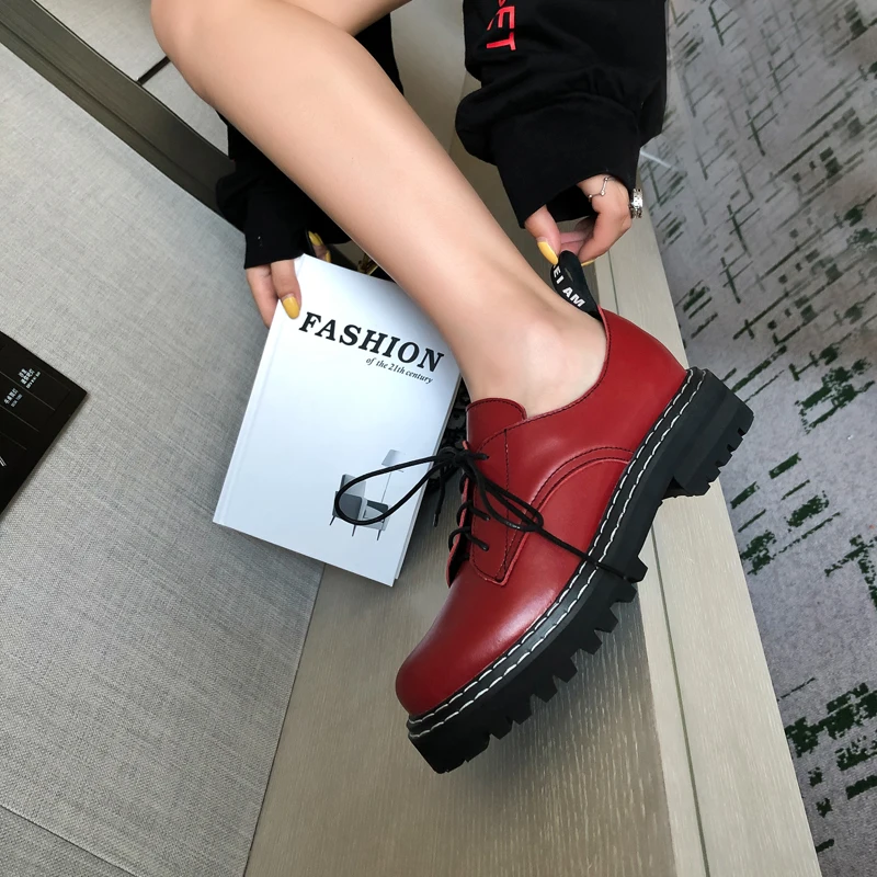 Zapatos De Mujer/женские лоферы на плоской платформе женская обувь шнуровке с круглым
