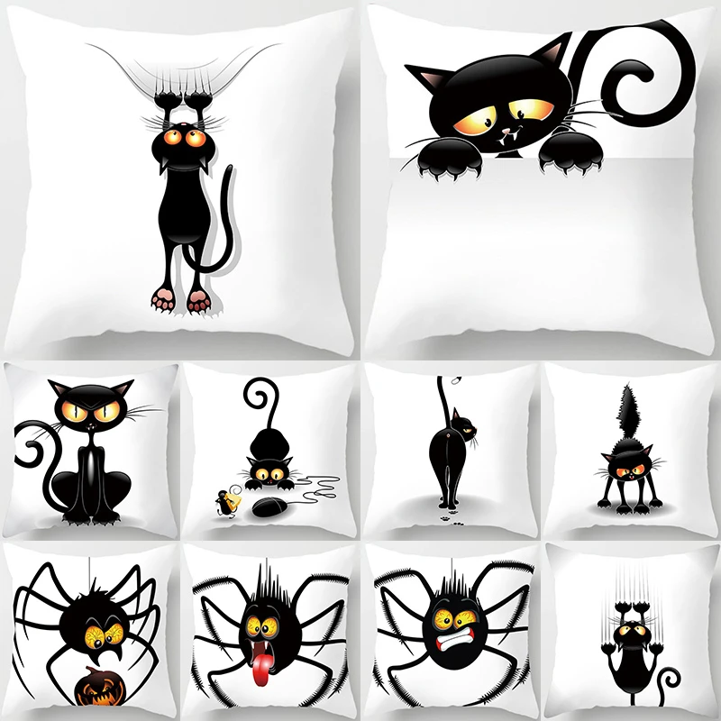 

Декоративная подушка в виде черной кошки с рисунком животного, искусственная кожа, декоративная подушка для дивана, наволочка 40856