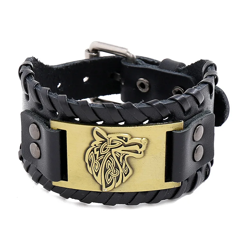 Мужской широкий кожаный браслет TOBILO Браслет-манжета из сплава и плетеной веревки