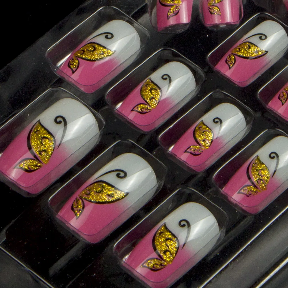 24 шт./компл. акриловые накладные ногти с полным покрытием дизайн бабочки 10