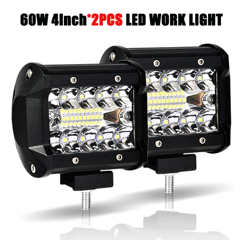 2PCS 60W 4 inch 2 шт. светодиодный брусок для внедорожников 18-240W 4-12 дюймов светодиодный светильник бар светодиодный рабочий Светильник Автомобиля Трактор Лодка 4x4 грузовик внедорожник ATV дальнего света 12V 24V - Цвет: 2PCS 60W 4 inch