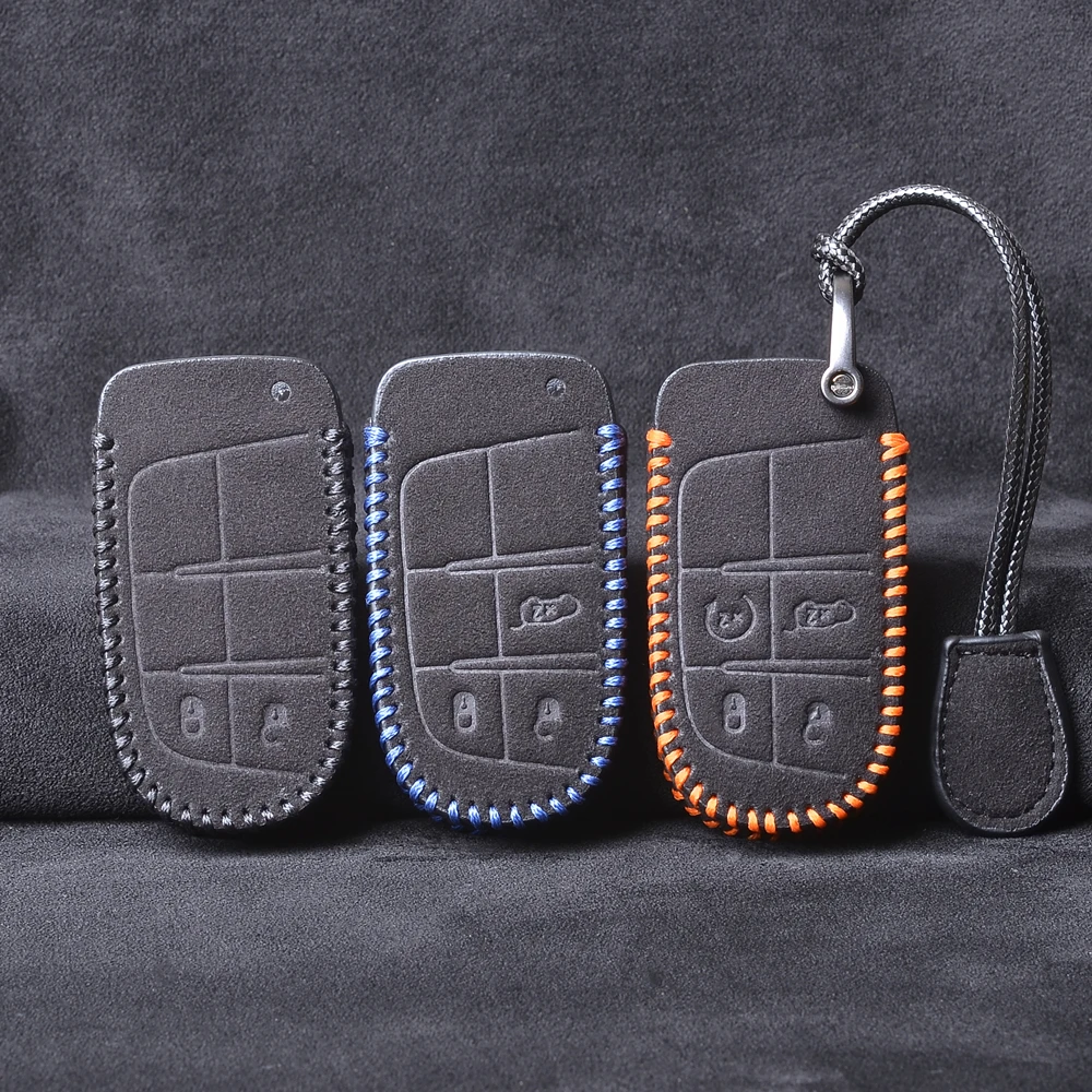 

Leather Car Key Cover Case Key Chain Key Chain Protector For Jeep Grand Cherokee Chrysler 300C Renegade Fiat Freemont 2018