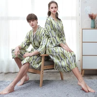 couples ice silk bathrobe summer night dress women gown men thin digital print silk like night gown plus size pajama
