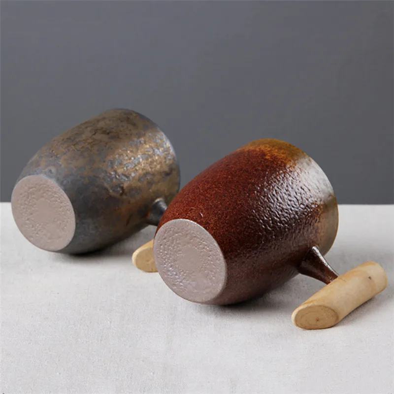 

Japanese-style Vintage Ceramic Coffee Mug Tumbler Rust Glaze Tea Milk Beer Mug with Wood Handle Water Cup Home Office Drinkware