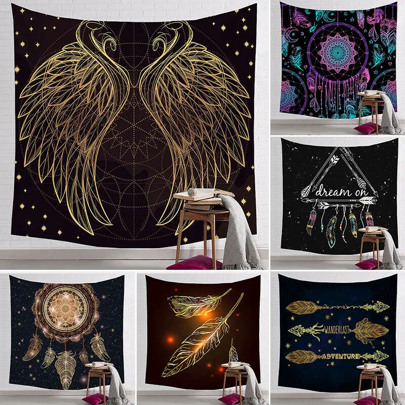 

FFO Dream Catcher Feather Wall Hanging Tapestry Mandala Boho Hippie Psychedelic Witchcraft Tapestries Beach Towel Yoga Mats