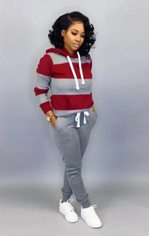 Женский зимний комплект, спортивный костюм с длинным рукавом, толстовка с капюшоном и карманами, брюки, костюм из двух предметов, спортивный костюм - Цвет: Серый