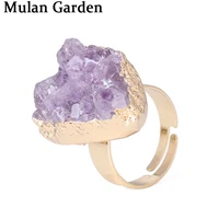 mg nature purple crystal adjustable ring heart stone statement gold wedding ring fashion jewelry anniversary accessories