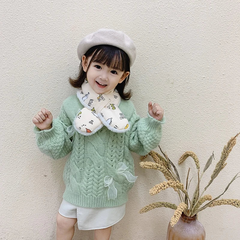 

LYF_Kids Fashion Scarf Warm Shawl Retro Wraps Long Neckerchief Boys Girls Simple Scarves Cartoon Plush Bib