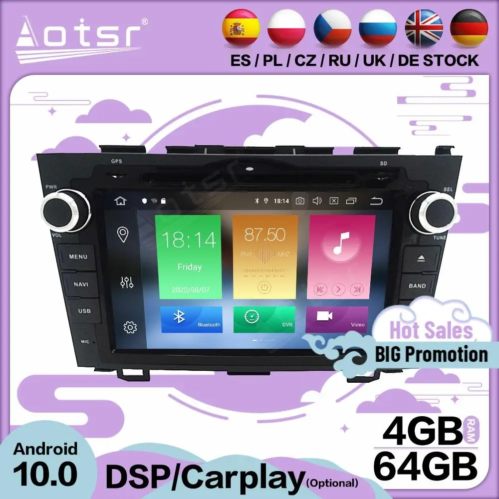 

Мультимедийный плеер Carplay, стерео, Android 10,0, для HONDA CRV 2006, 2007, 2008, 2009, 2010, 2011, GPS, BT, аудио, радио, головное устройство