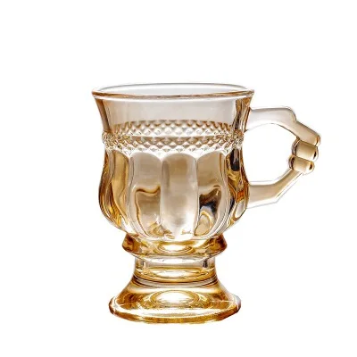 

150ml Amber Glass Wine Glass Short Handle Lead-free Embossed Glass with Handle
