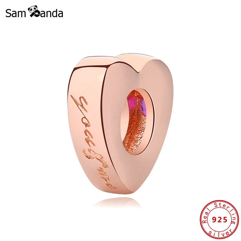 

Original 100% 925 Sterling Silver Charm Bead Love Heart Spacer Charms Rose Gold Color Fit Bracelets Women Diy Fine Jewelry