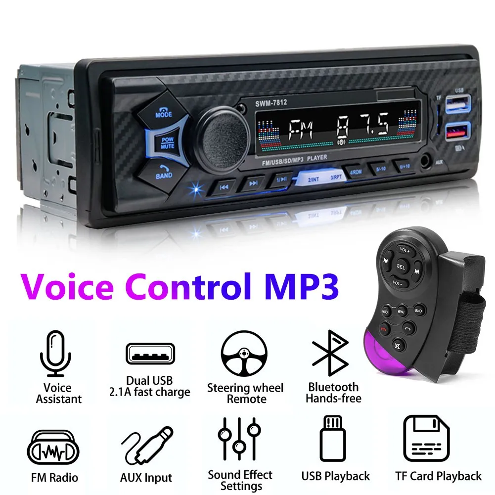 

Single 1 DIN Bluetooth Car FM Radio MP3 Player USB Classic Stereo Audio AUX Remote Control For Steering Wheel