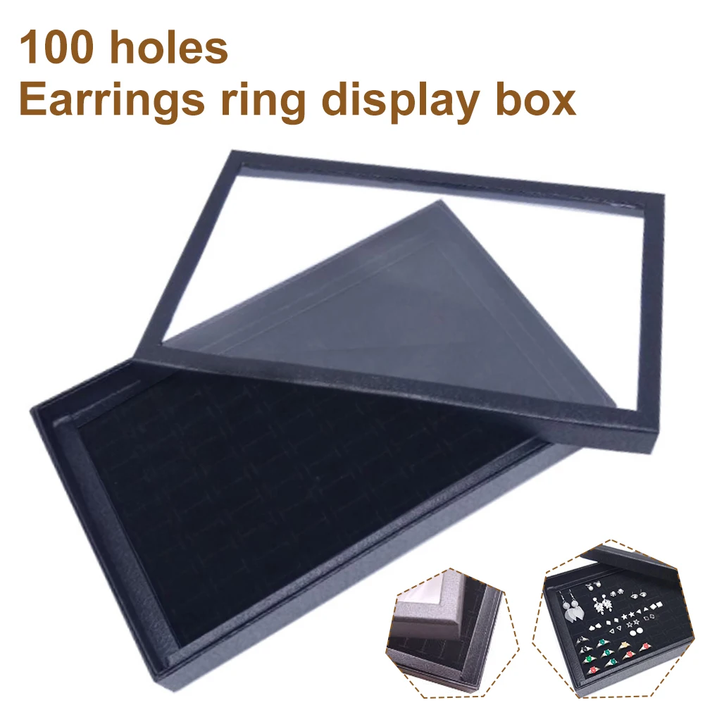 

100 Slots Jewelry Showcase Display Pad with Cover Jewelry Organizer Tray Storage Case for Necklace Bracelet Rings Earrings Studs