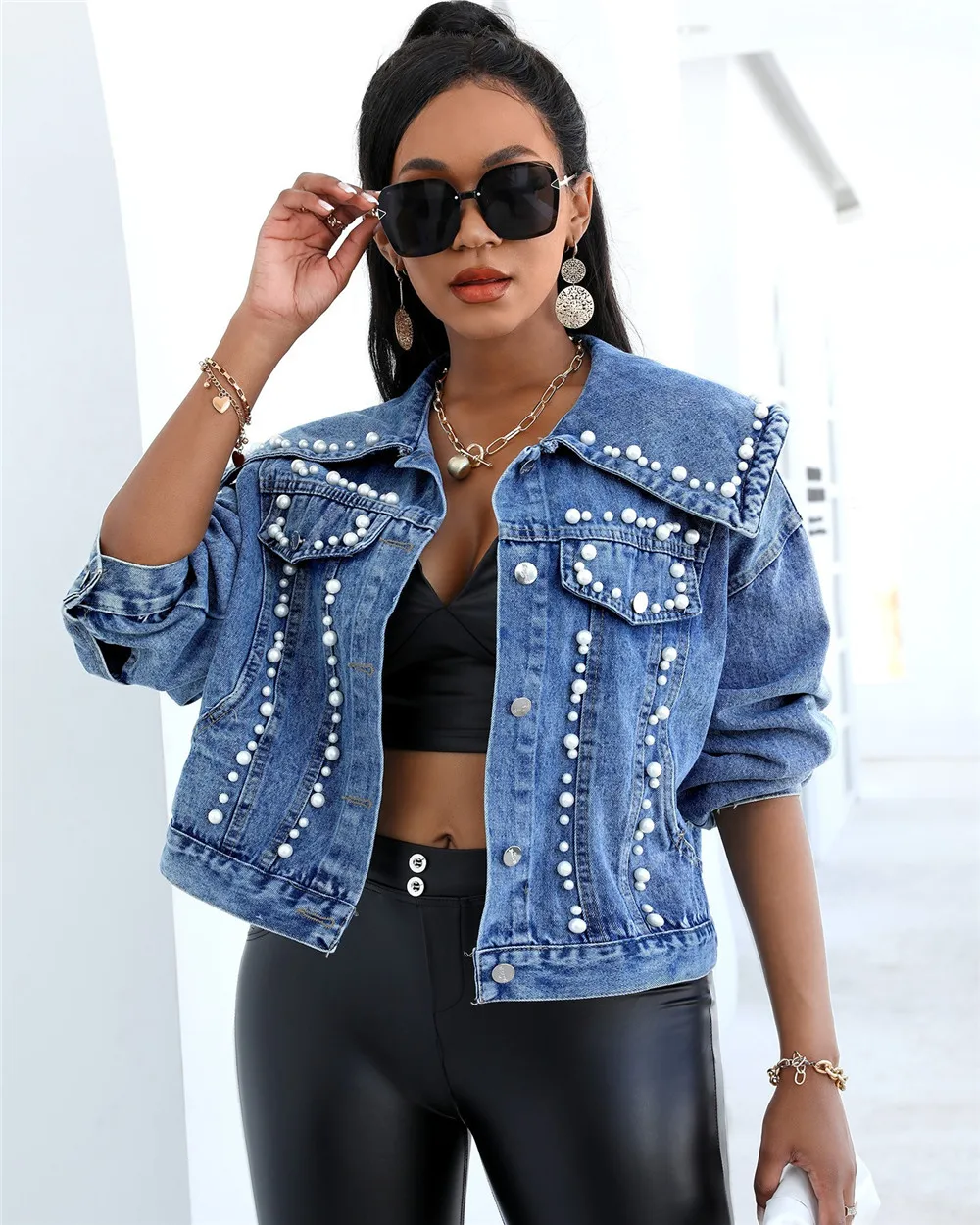

Tmustobe Diamonds Jackets For Women 2021 Streetwear Loose Single Breasted Outwear Washed Long Sleeve Fashion Coat Fall 2021