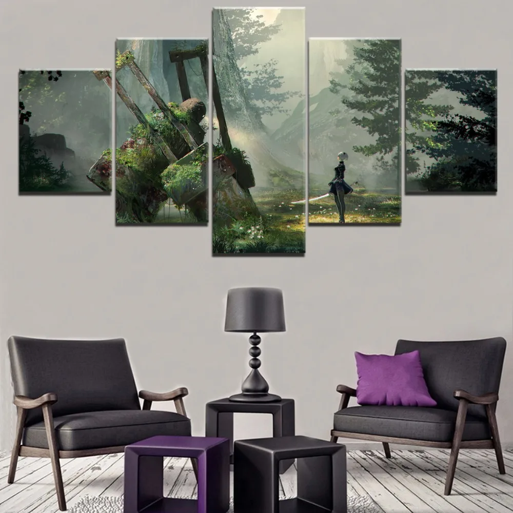 

Home Decor Canvas HD 5 Pieces Game NieR Automata YoRHa Prints Poster Paintings Wall Art Modular Picture Framework Living Room