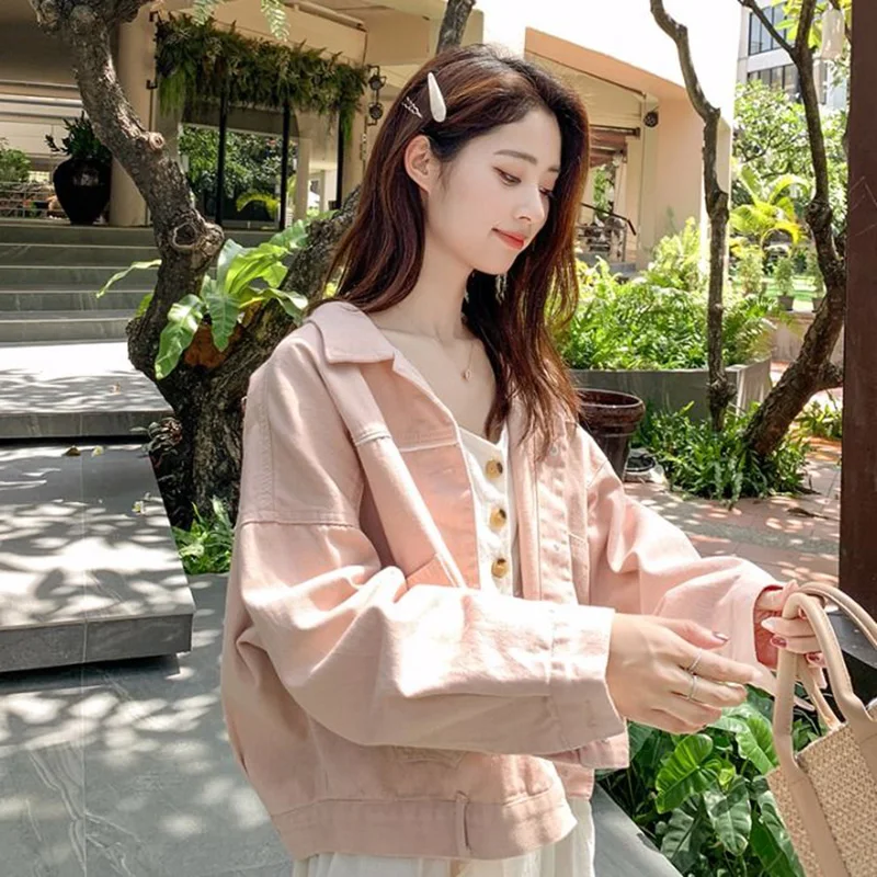 

Short denim jacket female Korean retro loose student long-sleeved jacket jacket trend