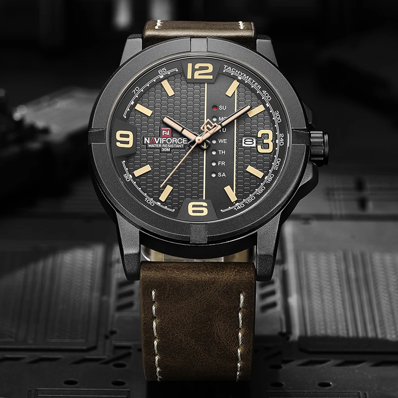 NAVIFORCE часы мужские модные деловые кварцевые с кожаным ремешком