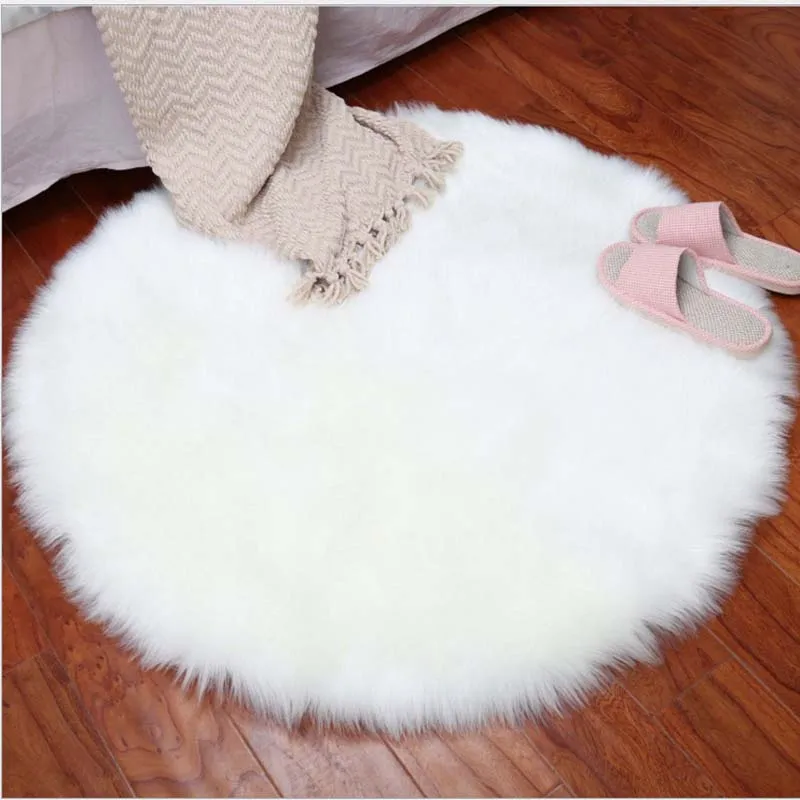 

NEW Round Soft Faux Sheepskin Fur Area Rugs for Bedroom Living Room Floor Shaggy Silky Plush Carpet White Faux Fur Rug Bedside
