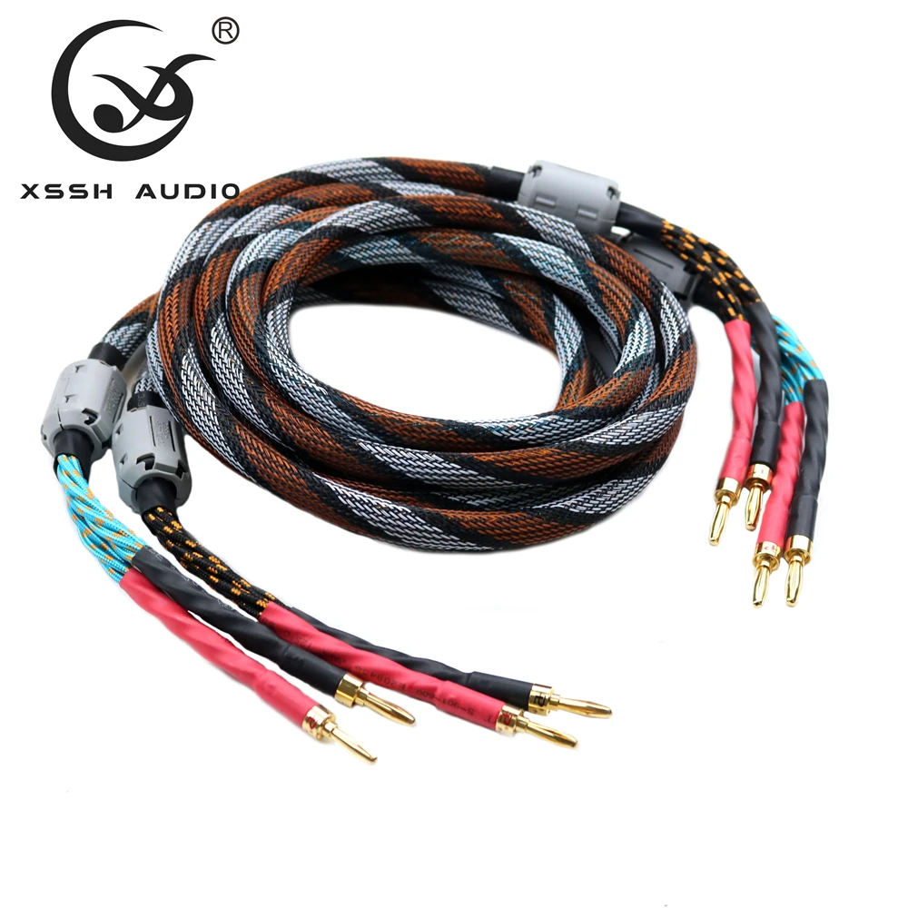 

One Pair 1m 2m 3m YIVO XSSH audio DIY HIFI Gold Plated banana plug to banana plug 8 core OFC pure copper speaker cable Cord Wire