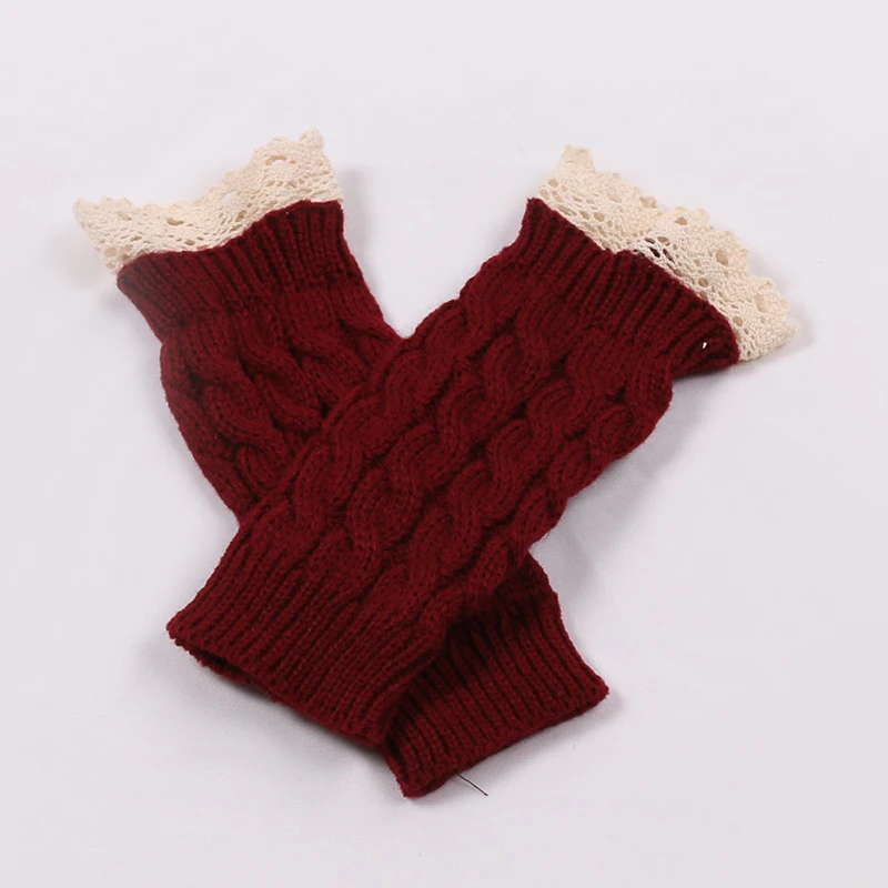 Осенне-зимние женские комбинированные шерстяные перчатки без Пальцев толстые