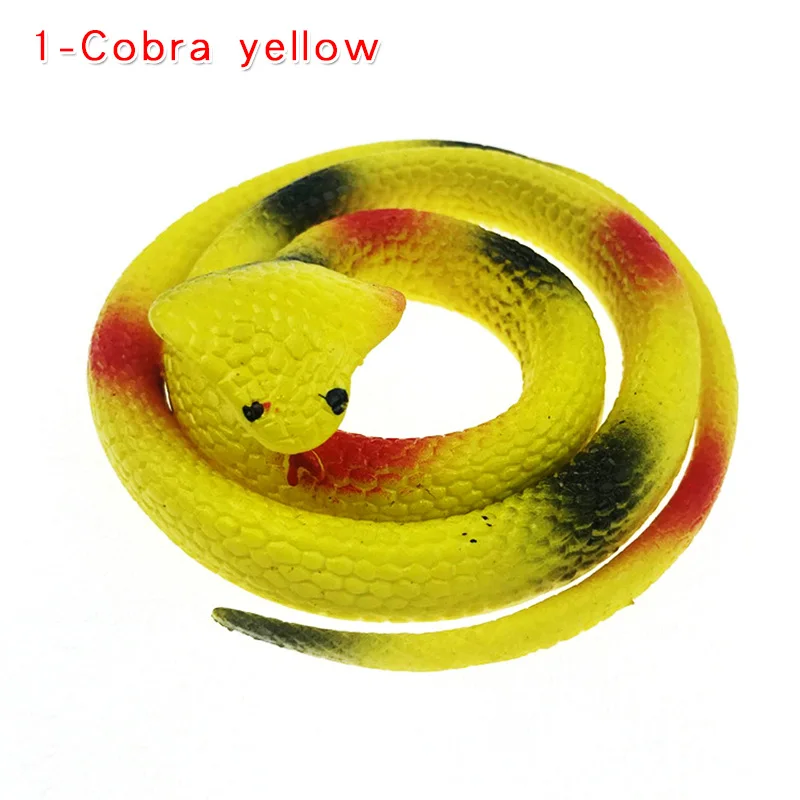 1-Cobra yellow Моделирование мягкая резиновая игрушка "Змея" модель страшная поддельная змея хитрая пародия розыгрыш на Хэллоуин реквизит подарки Декор дети кляп шутки шалость игрушки - Цвет: 1-Cobra yellow