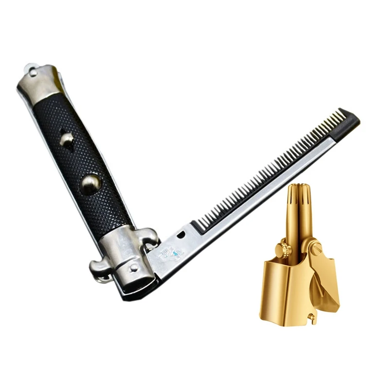 

1 шт складной расчески для волос триммер Расческа Щетка и 1 комплект Нержавеющая сталь уха носа триммер для носа